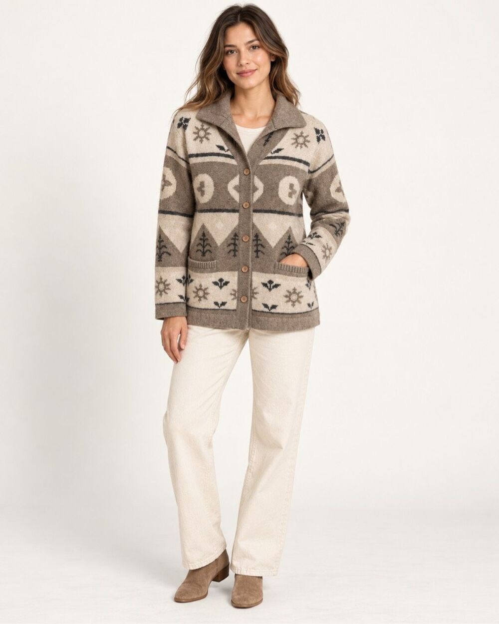 Vintage Bauhinia Lambswool Angora Southwestern Cardigan Sweater M